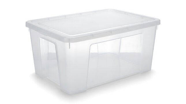 Clear plastic storage box with lid for organizing household items and keeping things tidy and neat. thick-walled container