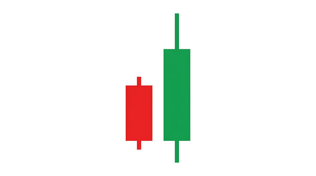 Bullish engulfing candlestick pattern icon isolated on white background, stock market trading analysis graphic symbol for financial investment, Forex trading price chart candle technical