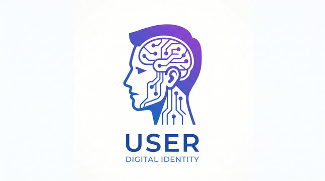 Digital identity human head with circuit brain vector logo design