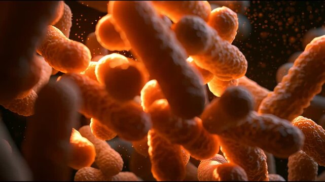 Bacteria are shown interacting and moving in a vibrant setting. The changes highlight their diverse structures and behaviors.