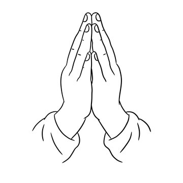 Praying hands line art illustration, folded hands in prayer gesture, hope and spirituality concept clip art isolated on transparent background
