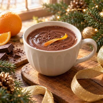 オレンジの皮を添えたクリスマスのホットショコラ