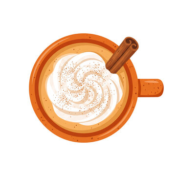 Top Down View of Autumn Pumpkin Spice Latte with Cinnamon