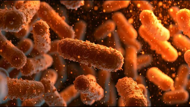 Bacteria change positions and form clusters in a dark setting with light illuminating their surfaces. They react to environmental shifts over time.