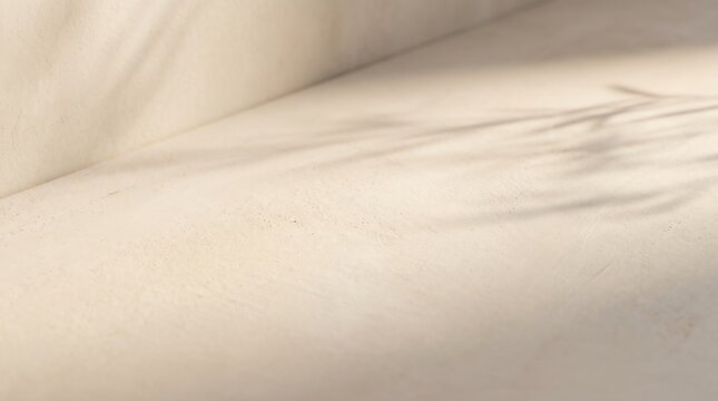 empty beige plaster corner surface with soft plant shadow overlay copy space