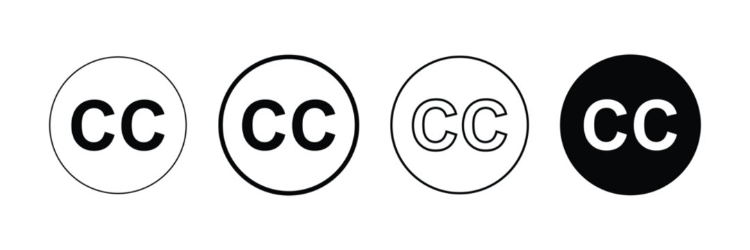 Creative Commons CC License Symbol Icon Set, Copyright and Open Licensing Sign in Outline and Solid Styles Vector