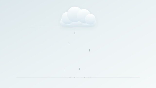 Rain falling from a cute white 3d cloud animation clip against a bright light background video