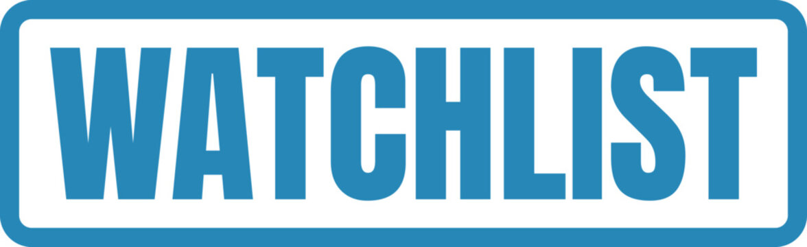 Modern blue stamp rectangular design featuring the word WATCHLIST in bold capital letters for professional organization