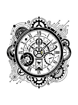 Ornate Steampunk Clockwork with Gears and Wings Vector Illustration