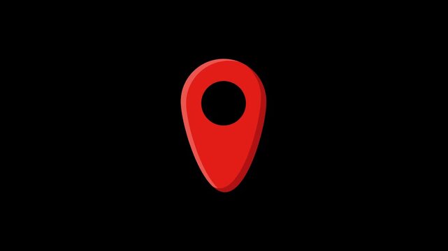 Red Location Pin Icon on Black Background.