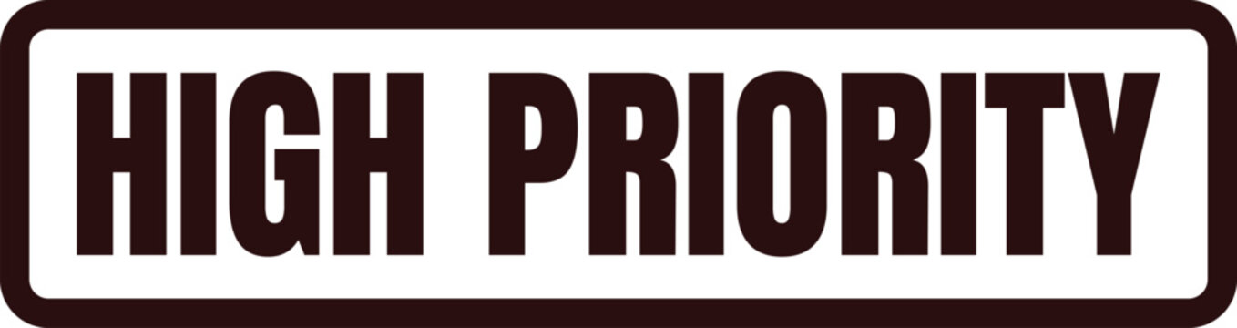 Professional dark brown stamp icon with High Priority text inside a classic rectangular border design element