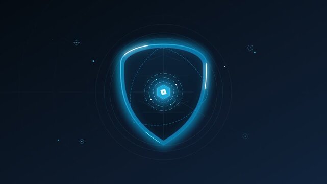 Cyber security shield glowing blue hud interface motion graphics video footage for futuristic technology background