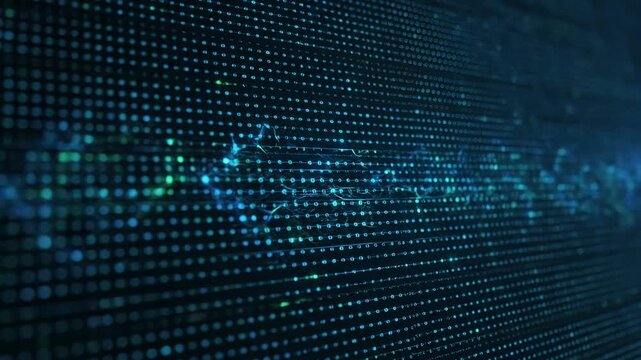 Abstract digital background with glowing blue and green data grid pattern