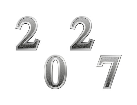 Silver metallic numbers 2027 on transparent background