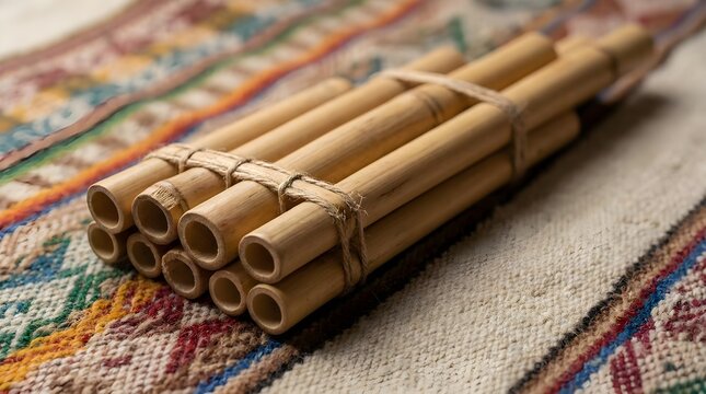 Andean Panpipes on Woolen Textile