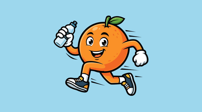 Active orange character mascot running with a water bottle.