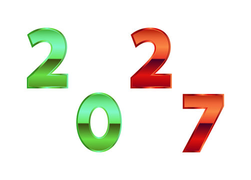 Shiny 3D numbers for year 2027 transparent background