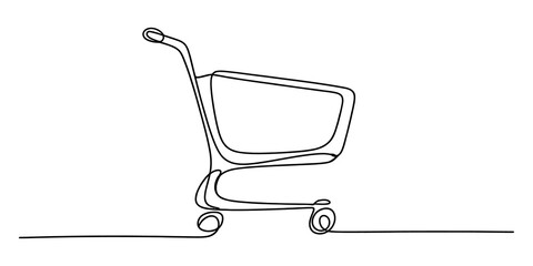 Shopping cart drawn in a single continuous line style isolated on transparent background © Lakhsmi