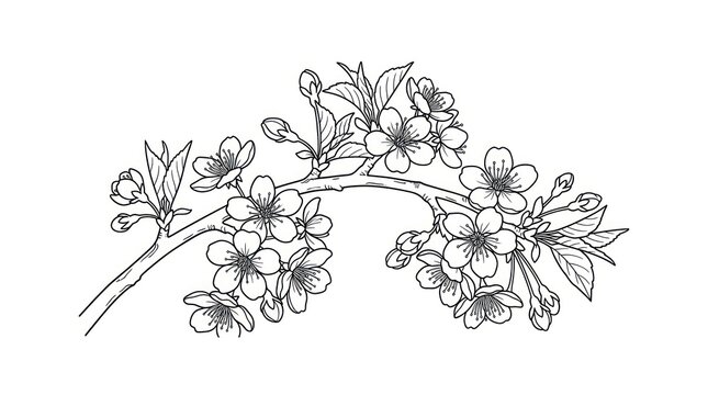 black and white illustration of cherry blossom branch