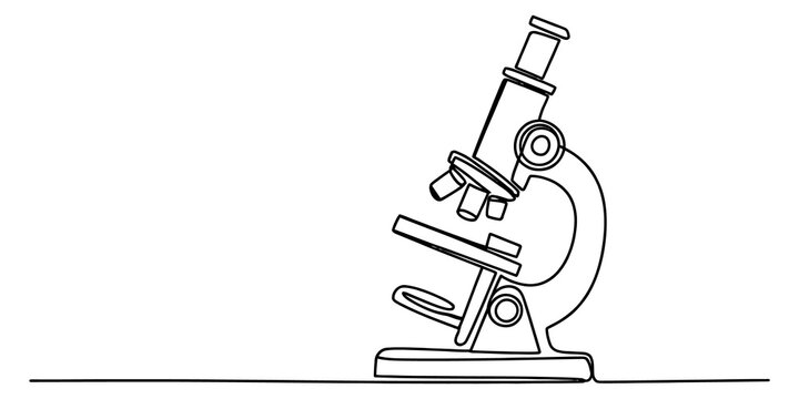 Continuous single line drawing of a microscope isolated on transparent background