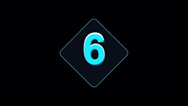 3D Cricket Number Six Digit Broadcast Event Lower Third Diamond Tech Frame Arctic Ice Blue Big Hit Shot Maximum Ultra Bold Scale Screen Overlay Animation 6 Seconds in 4K UHD Alpha Transparent Backgrou