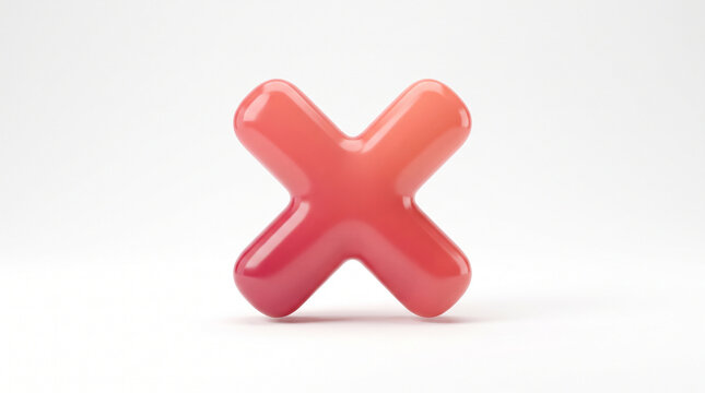 single bold red X cross mark as a glossy 3D icon centered on a seamless pure