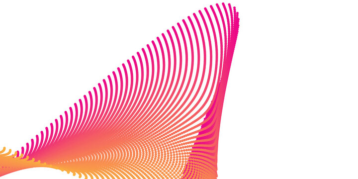 Abstract pink and orange blend line wave on white background. Colorful flowing curve with layered gradient stripes and elegant dynamic motion. Modern vector design element for banner.