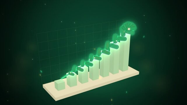 Angled growth chart with glowing leafy vine climbing bars on emerald