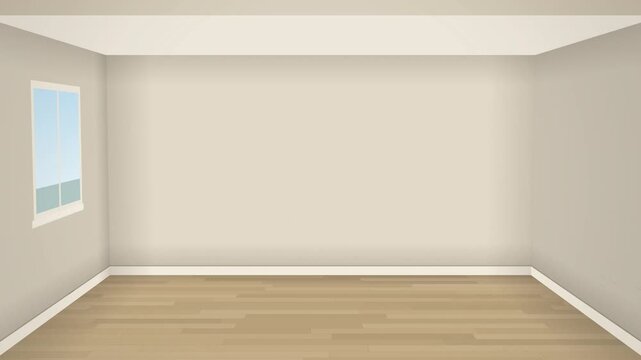 Green leaf wallpaper unrolling on beige wall seamless loop