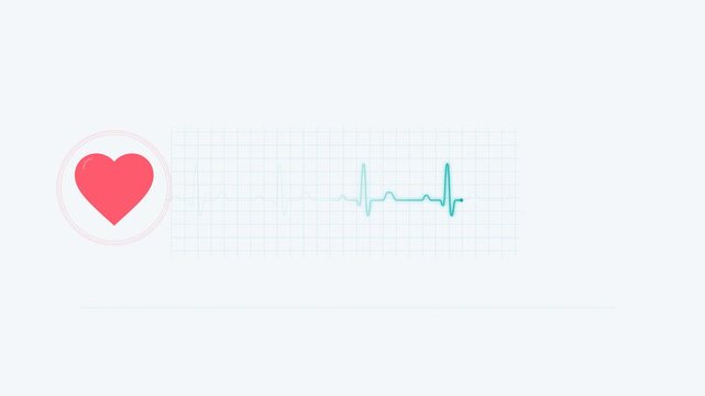 Heart health beating red heart with ECG line drawing 72 bpm pulse, blood pressure and oxygen saturation readings