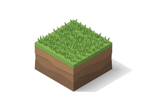 Isometric square section of grassland and soil