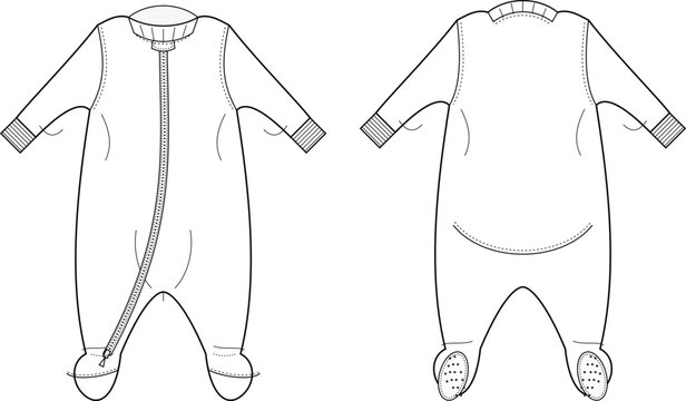 Baby Footed Sleeper Romper Front and Back Technical Flat Sketch