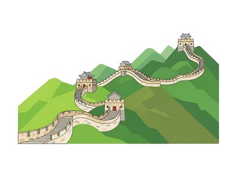 Ancient wall structure on rolling green hills