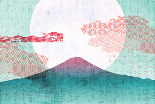 Stunning Japanese Mount Fuji Landscape with Full Moon Art