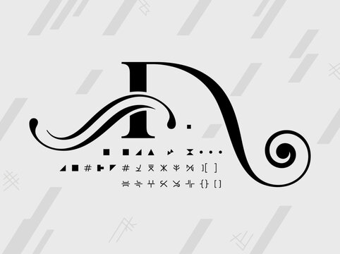 Abstract Calligraphic Letter A Logo with Cryptic Symbols and Mystical Glyphs on Minimalist Background