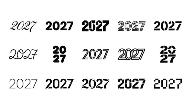 Typography design sheet collection of calendar year twenty twenty seven in fifteen diverse font styles