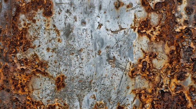 Rusty metal surface texture background with weathered orange corrosion and silver steel plates