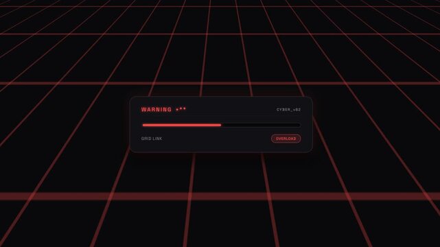 Premium 4K UI animation of a cyberpunk neon grid loading bar featuring a 3D perspective moving synthwave grid, high-octane color state shifts, and mid.