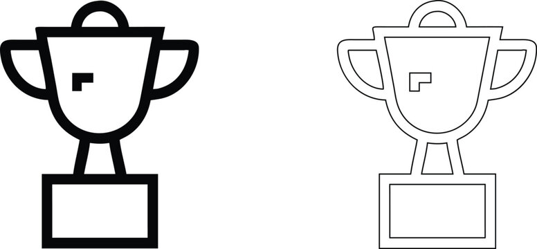 Two variations of a trophy cup one solid black and one thin outline, isolated on a white background, style