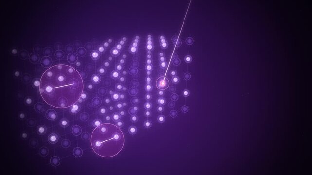 Violet 3d atom lattice with laser beam on one atom and copy space