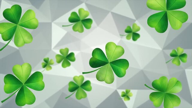 Green clover leaves background design with low poly geometric pattern for St