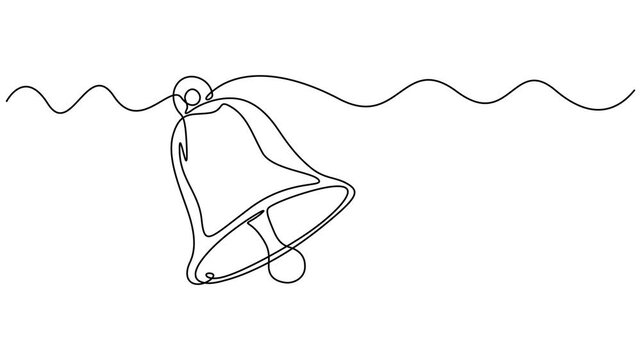 Christmas bell continuous one line drawing animation video. Full length single line art 4K animation, Notification bell continuous one line drawing on white background minimal alert and reminder 4k on