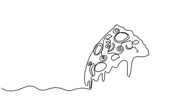 Abstract piece of pizza, Self drawing animation with one continuous line draw, Animated self drawing of continuous line draw of pizza. Full length one line animation. 4K, Italian pizzeria logotype. 