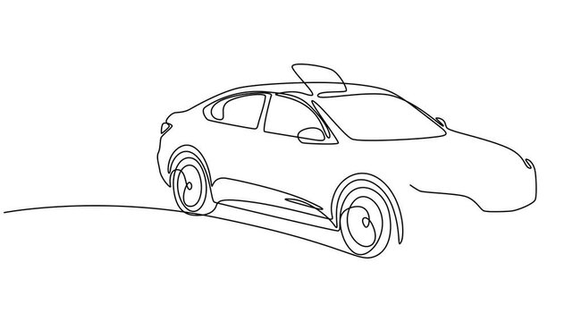 Self drawing animation of single one line draw the newest modern taxi car uses a meter, Self drawing animation of single line draw city taxi sedan for urban passenger transport and public commuting 