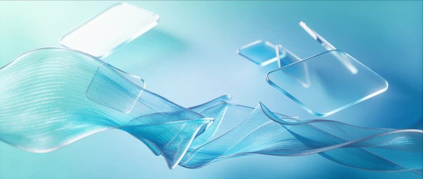 Glassmorphism backgrounds transparent glass panel cyan blue gradient soft reflection floating panels abstract composition cool light soft shadow futuristic modern minimal design atmospheric depth