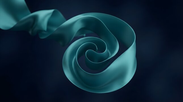 Smooth Teal Ribbon Swirling in Dark Blue Background