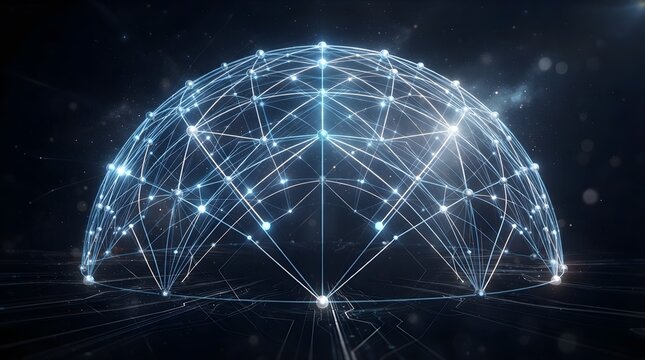 Digital Network Dome with Glowing Blue Nodes and Lines