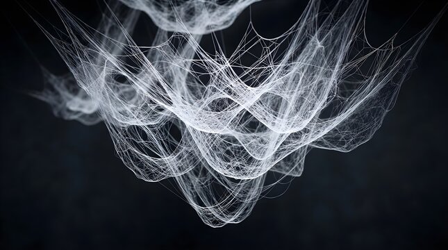 Glowing White Threads Network with Dark Background