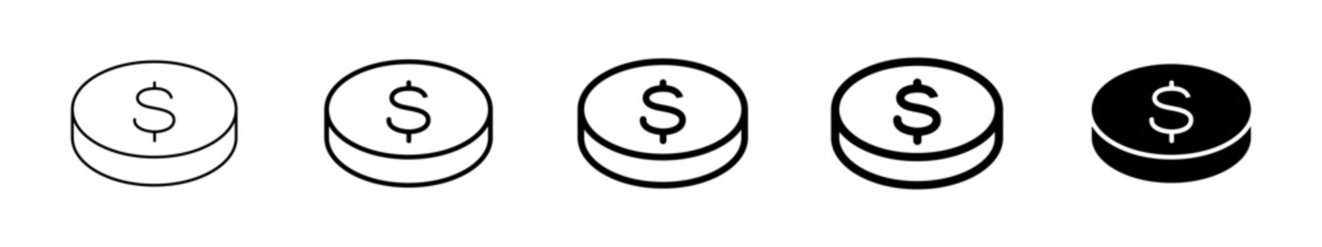 Dollar Coin Line and Glyph Icon Set, Money, Currency, Finance, Cash, Payment, Wealth, Investment