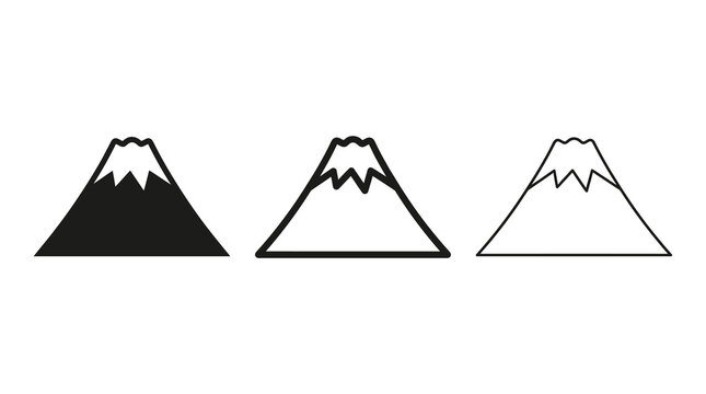 Mount fuji icon set with solid and outline style vector illustration